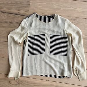 Theory Cream and Dark Navy Striped Blouse